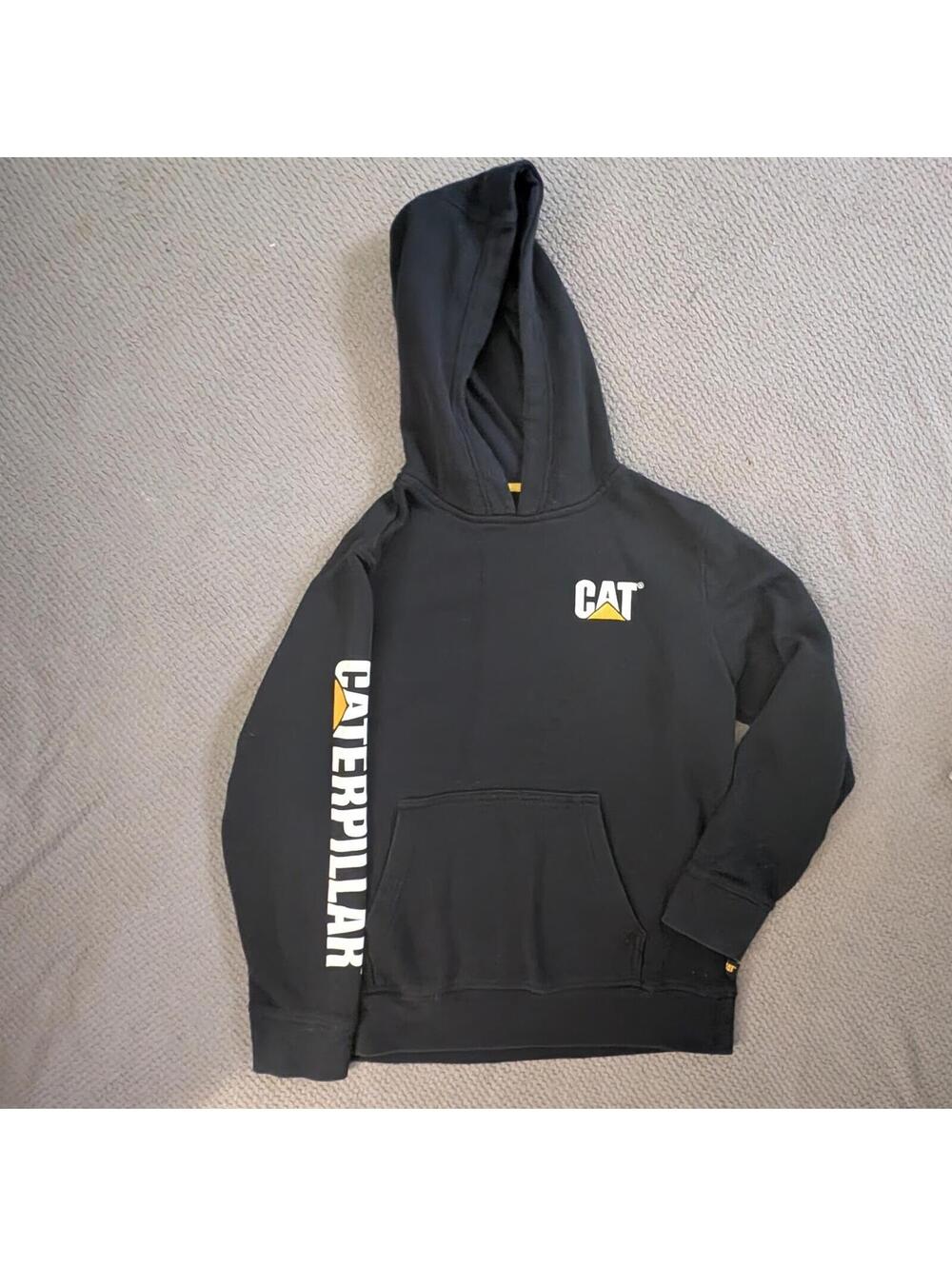 CAT Black Hoodie with Logo Print on Sleeve and Chest